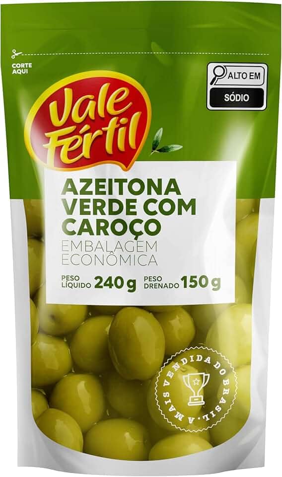 Vale Fértil Azeitona Verde Em Conserva Com Caroço Sachê 150G Pequeno