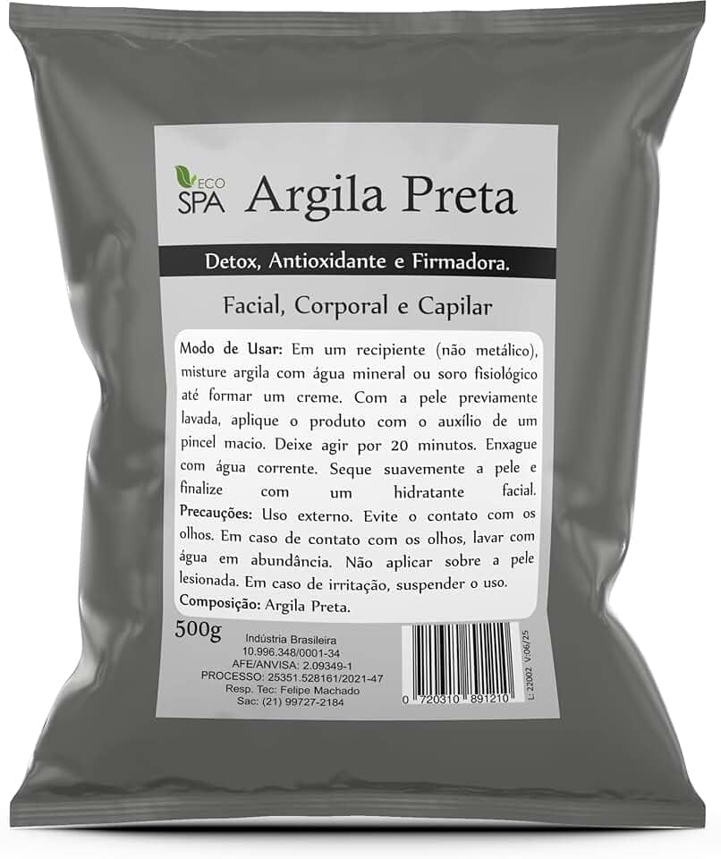 Argila Verde, Preta, Rosa, Branca, Amarela, Mascara Facial - Capilar 500g (PRETA 500G)
