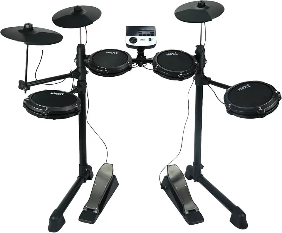 Bateria Eletrônica Digital MXT, 4 Pads de Bateria, 3 Pratos, Módulo de Som, Pedais, Preta