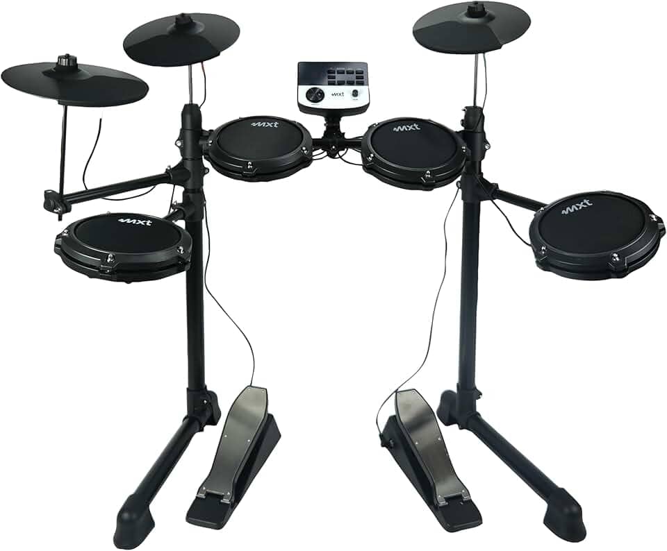 Bateria Eletrônica Digital MXT, 4 Pads de Bateria, 3 Pratos, Módulo de Som, Pedais, Preta