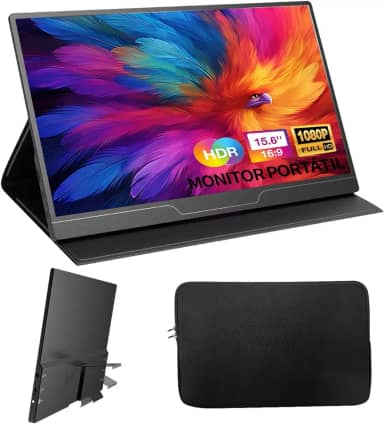Monitor Portátil 15,6' Polegadas 1080P FHD USB-C HDMI para Jogos, Tela IPS Ultrafina com Capa Inteligente e Alto-falantes, Monitor Externo (M156ZS-Suporte)