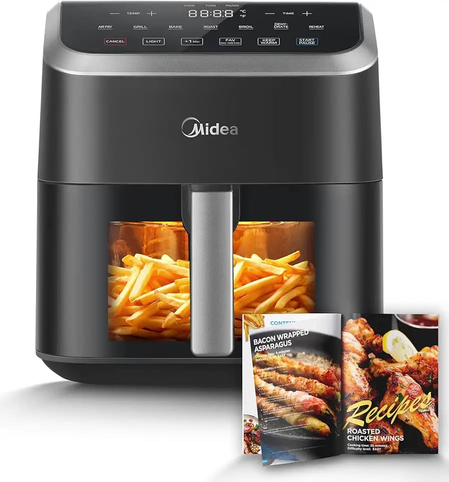 Midea Fritadeira Air Fryer de 5,5 litros com janela transparente, tecnologia Heatexpress Rapid Air e 9 menus predefinidos para refeições rápidas e fáceis