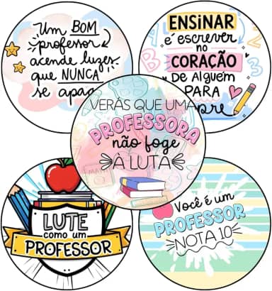 Adesivos Etiquetas Dia dos Professores, 4x4 cm Redondo, 50 Unidades