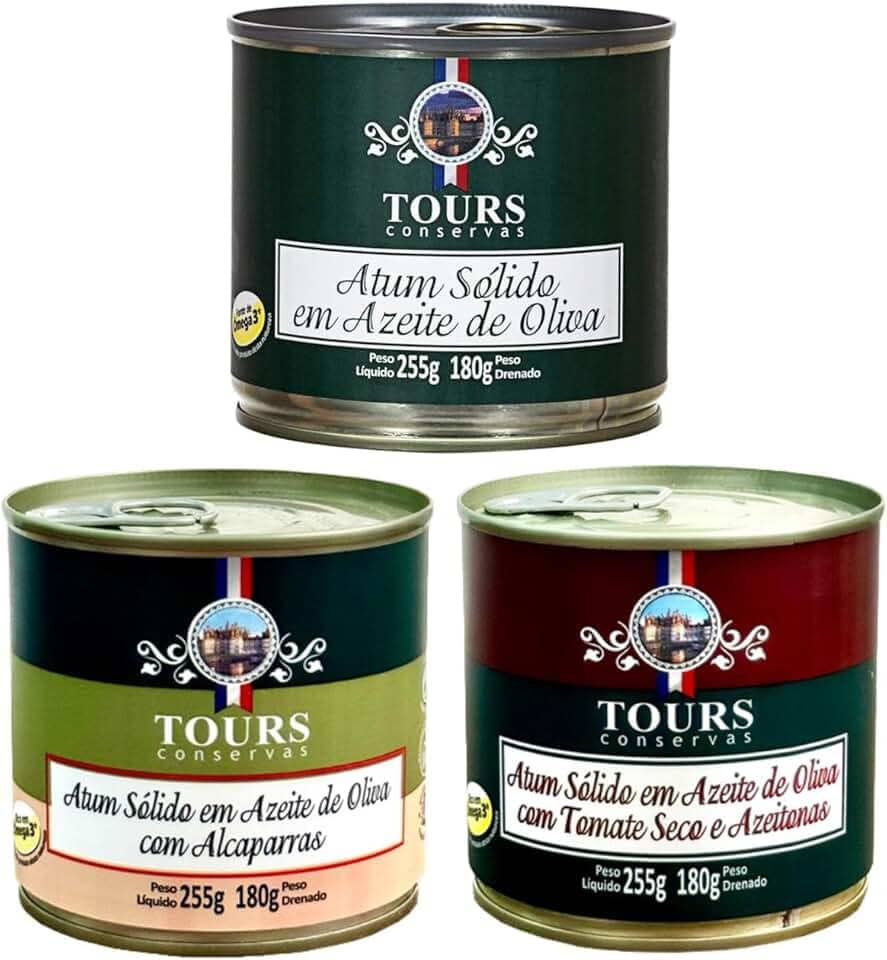 Atum em Lata Sólido Tours em Azeite, Tomate Seco e Alcaparras - 3 Un. - 255g cada