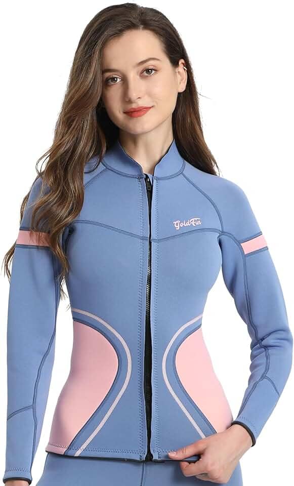 Roupa de mergulho feminina, jaqueta feminina de neoprene de manga comprida de 2 mm, mantém aquecido para hidroginástica, natação, mergulho, surfe