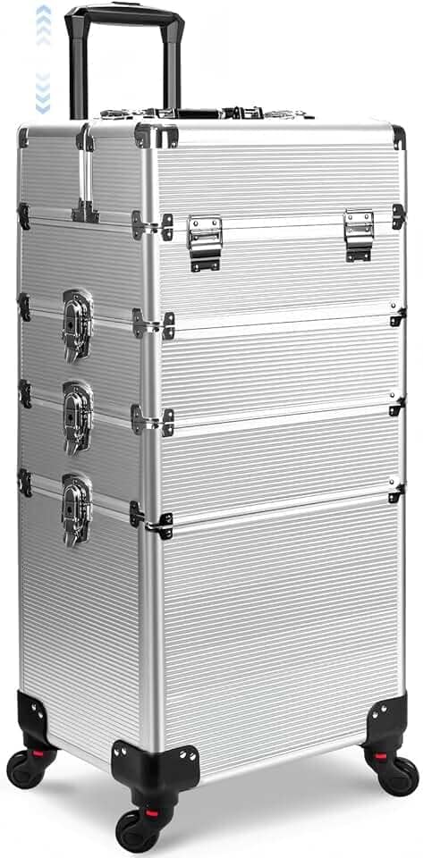 Maleta Maquiagem Profissional Alumínio ABS 4 em 1, Maleta de Maquiagem Completa