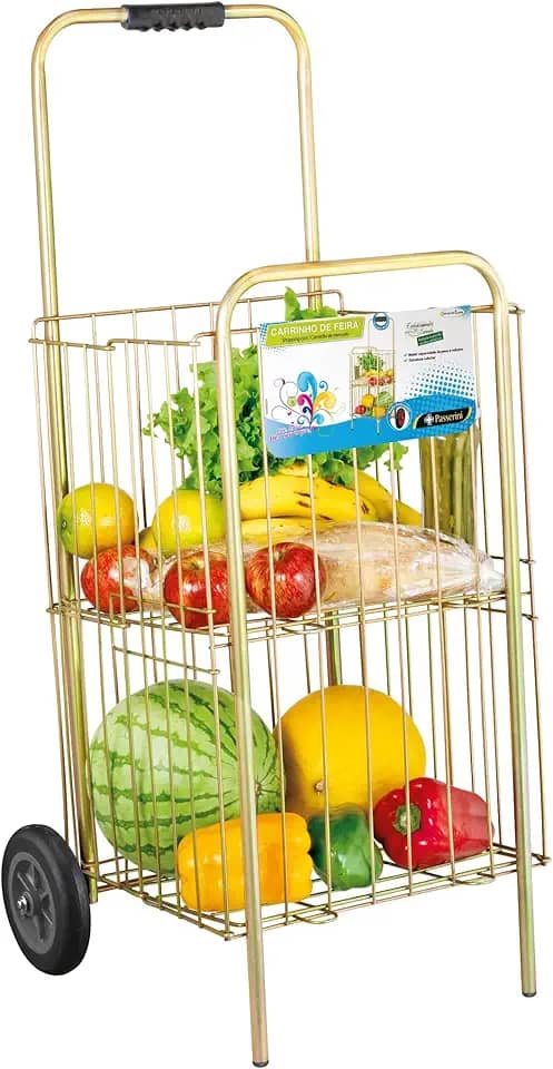 Carrinho de Feira para Compras Grande Dourado com Rodas Super Reforçacas