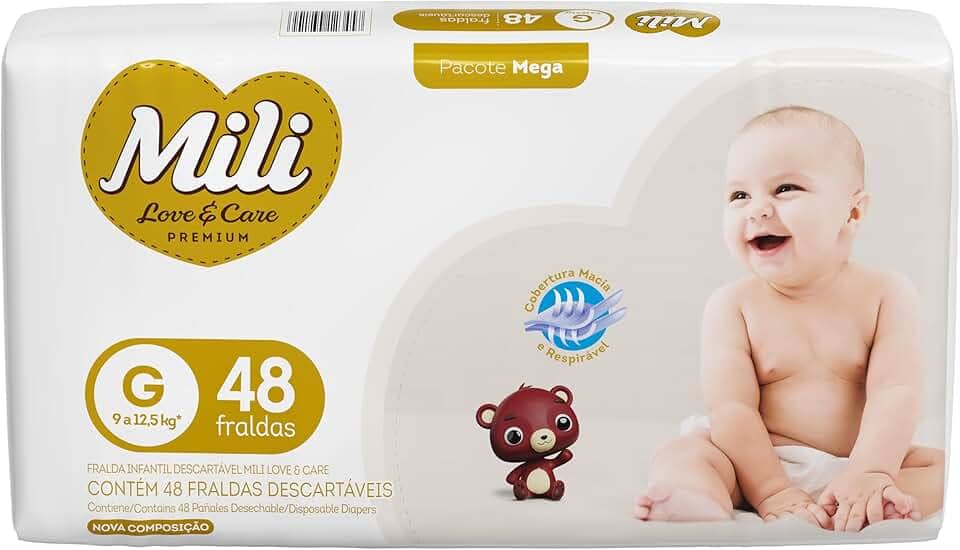Mili Fralda Infantil Love & Care Tamanho G, Alta Absorção, Ajuste Confortável, 48 Unidades