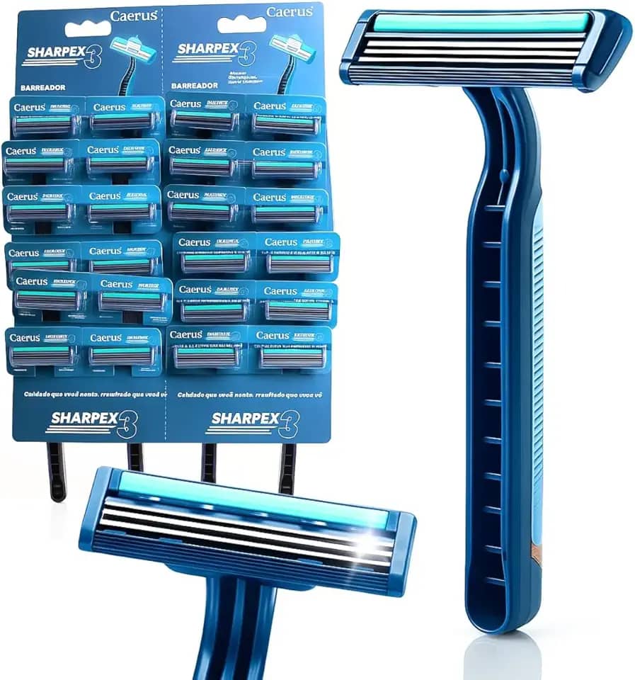 Aparelho Barbear Descartável Cartela 24 Unidades Lâmina Tripla Flexível Sistema Pivot Conforto Seguro