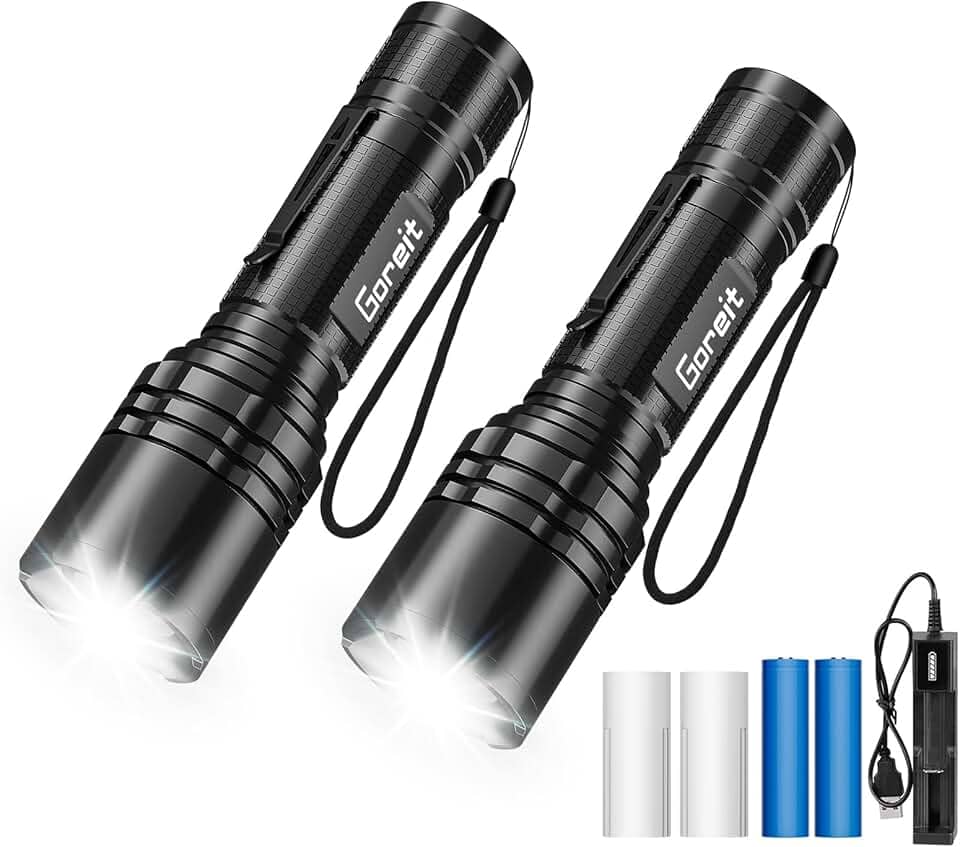 Goreit Lanterna Led Recarregavel 10000 Lumens, 2 Peças Lanternas Tatica Militar Há 5 Modos, USB Lanternas Taticas Super Potentes Led Recarregavel, Para Acampamento Caminhada Pesca EmergêNcia