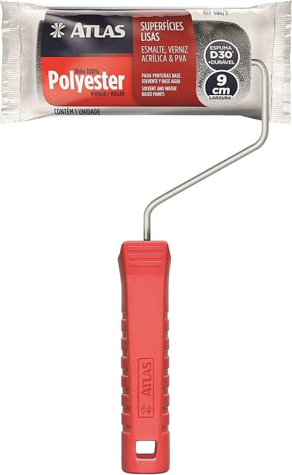 Atlas - Rolo de Pintura de Espuma de 9cm em 100% Poliéster e Com Densidade 30 (kg/m³), Cor Cinza