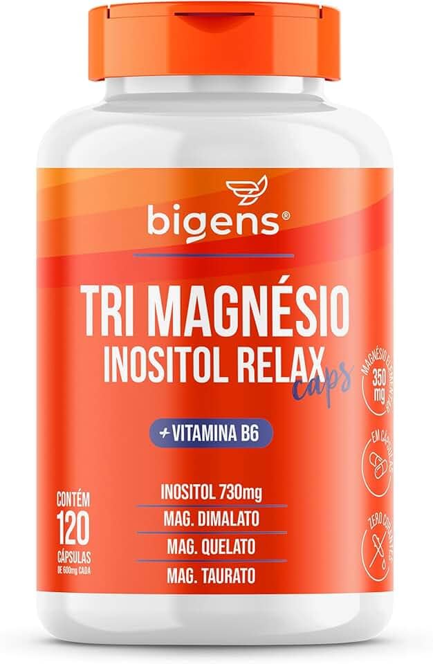 Tri Magnésio (dimalato, quelato e taurato) Inositol Relax CAPS, Vitamina B6, 120 Cápsulas, Biogens