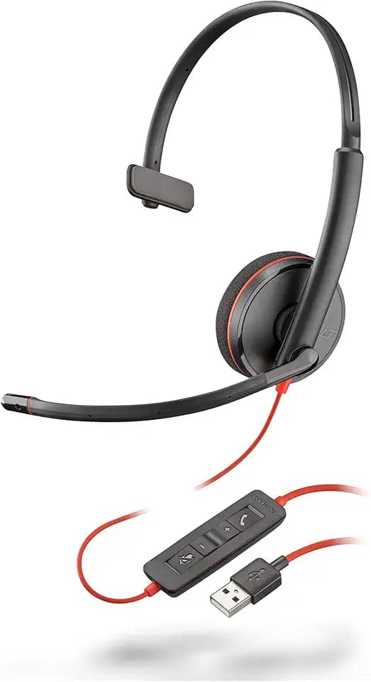 Plantronics Fone de ouvido monoaural com fio Blackwire 3210, preto
