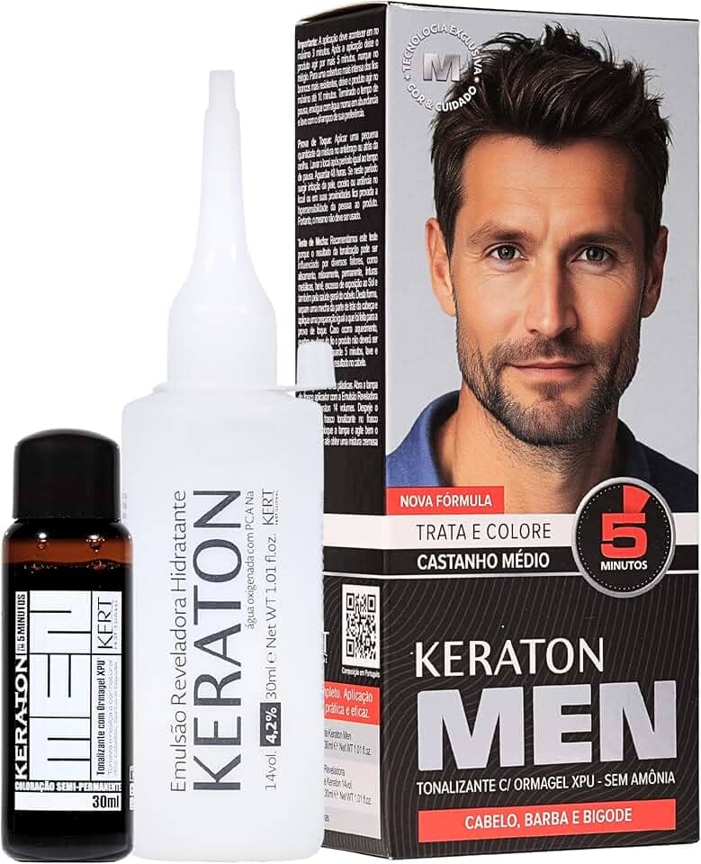Keraton Coloração Semi-Permanente Em Creme Para Cabelos Sem Amônia Com Cistina Para Cabelos Masculino Com Ormagel Xpu® Men 30Ml Castanho Médio
