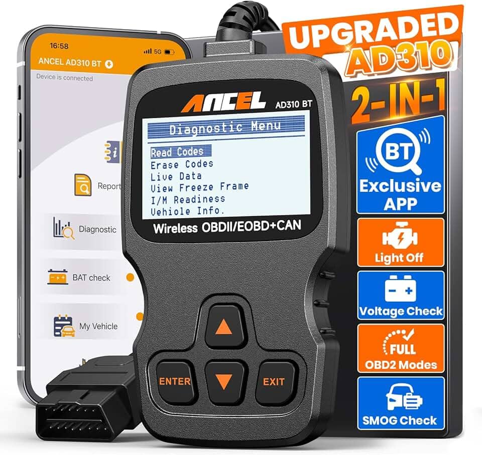 Scanner Bluetooth (atualizado AD310) ANCEL AD310BT OBD2 – leitor de código de verificação do motor, Escaner Automotriz com aplicativo premium para iOS e Android, scanner de diagnóstico de carro para