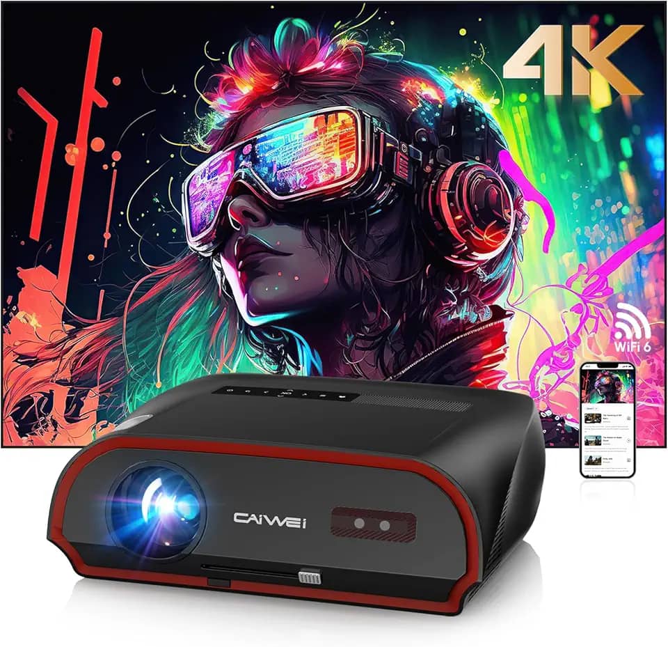 Projetor 4K inteligente para visualização à luz do dia | 1800 ANSI Lumens, Android TV e WiFi 6 | Cinema em casa e cinema ao ar livre de 300 polegadas, Bluetooth 5.2, HDMI, foco e distorção trapezoidal