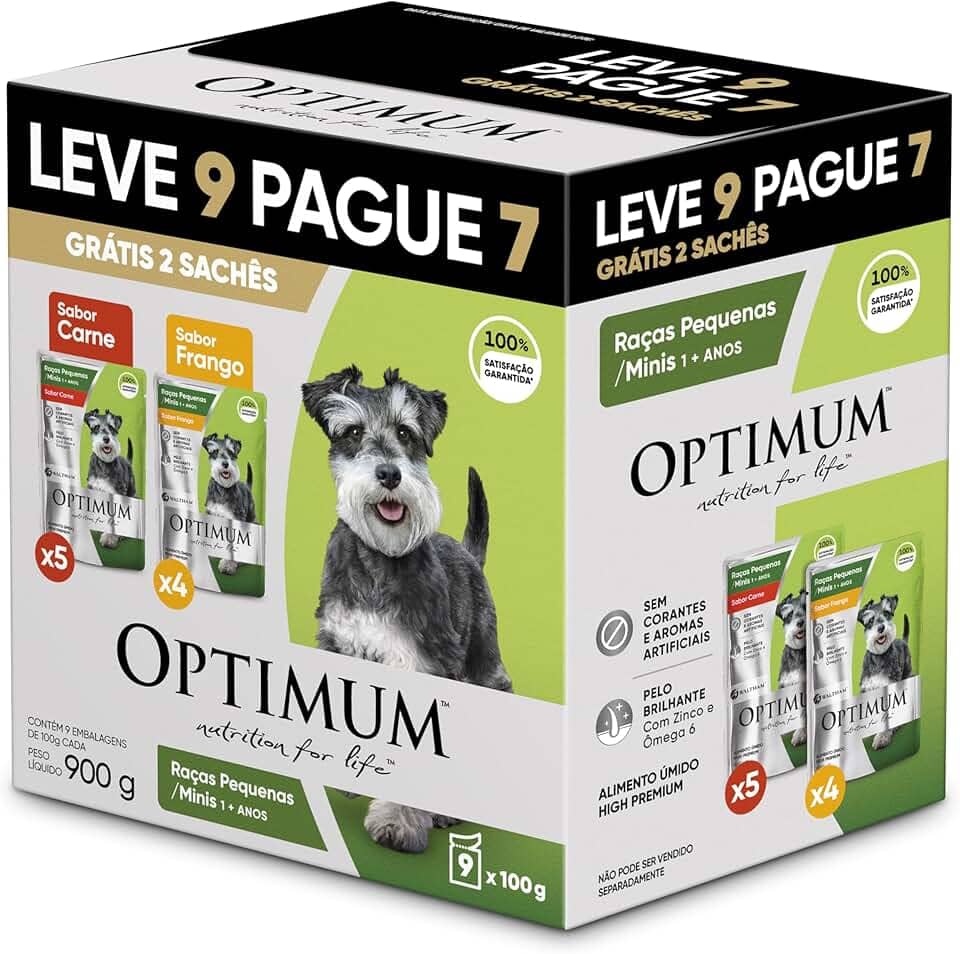 Ração Úmida Optimum Sachê para Cães Adultos Raças Pequenas e Minis Frango e Carne 100g - LEVE 9 PAGUE 7