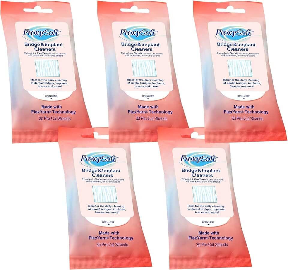 Fio dental para pontes e implantes dentários, 5 pacotes – Fio dental para pontes e implantes com escova proxy extragrossa para higiene bucal ideal – Limpadores de ponte e implantes da ProxySoft