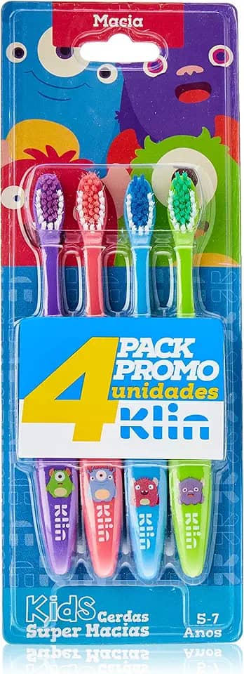 Kit 4 Unid Escovas Dentais Infantil Monstrinhos, 9122, Klin, Cores Sortidas