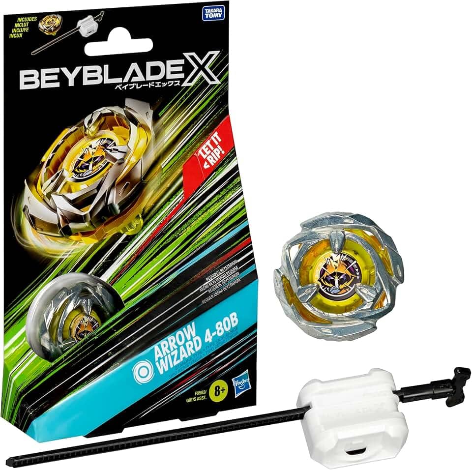 Beyblade X, Pião, Arrow Wizard 4-80B - Conjunto de Brinquedo Tipo Resistência, Giro à Direita, Inclui Lançador - A partir de 8 Anos