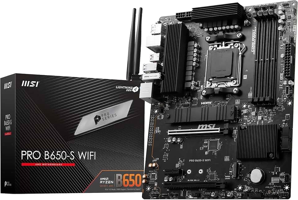 MSI Placa-mãe PRO B650-S WIFI V1 ProSeries (processadores AMD Ryzen 9000/8000/7000, AM5, DDR5, PCIe 4.0, slots M.2, SATA 6Gb/s, USB 3.2 Gen 2, HDMI/DP, Wi-Fi 6E, Bluetooth 5.3, LAN de 2,5 Gbps, ATX)