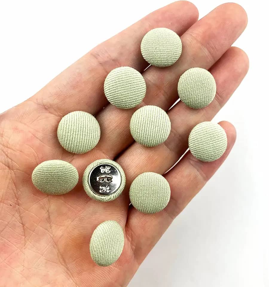 Botões de haste cobertos de tecido acetinado de 15 mm, botões redondos de costura para vestidos de noiva, ternos, smoking, estofados, casacos, jaquetas, jeans, blusas e roupas DIY, verde