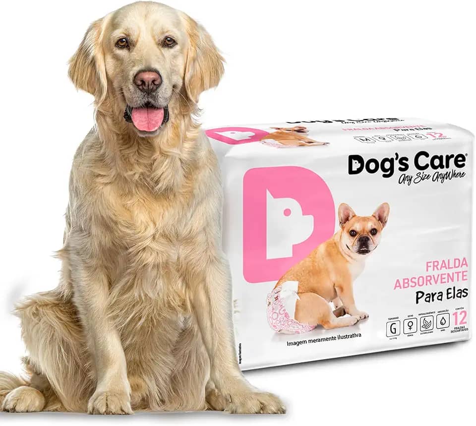 DOG’S CARE Fralda Descartável Para Cães Fêmeas de 13 a 20kg - Fralda Absorvente Para Cachorros Idosos e Filhotes - Tamanho G - 12 Unidades