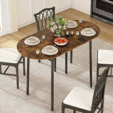 Mesa de Jantar Dobrável Oval, Duas Laterais Podem Ser Dobradas, Permitindo Controlar o Tamanho da Mesa à Vontade, São Robustas e Estáveis, Adequado para Várias Pessoas