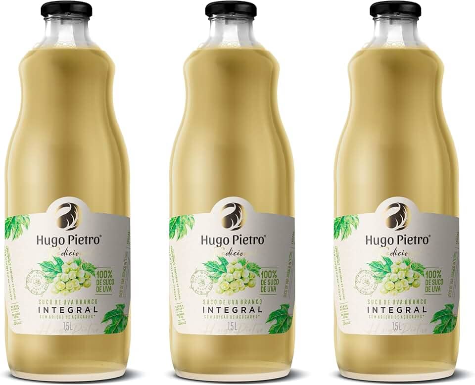 Kit C/ 3 Sucos de Uva Branco Integral Hugo Pietro (1,5 L, SEM GLUTEN)