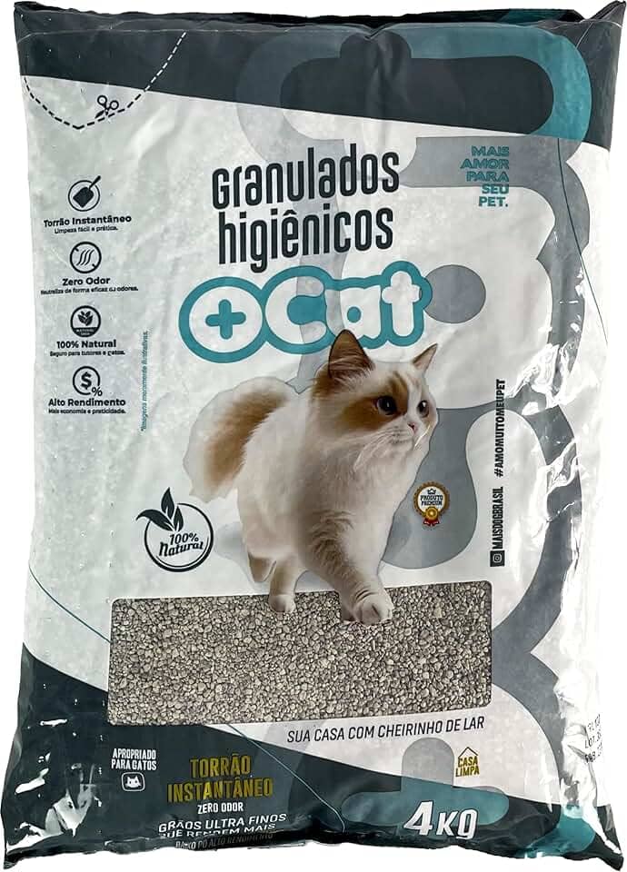 Areia Sanitária Bentonita Mais Cat 4kg, Granulado Higiênico Premium para Gatos 100% Natural (5, Natural)