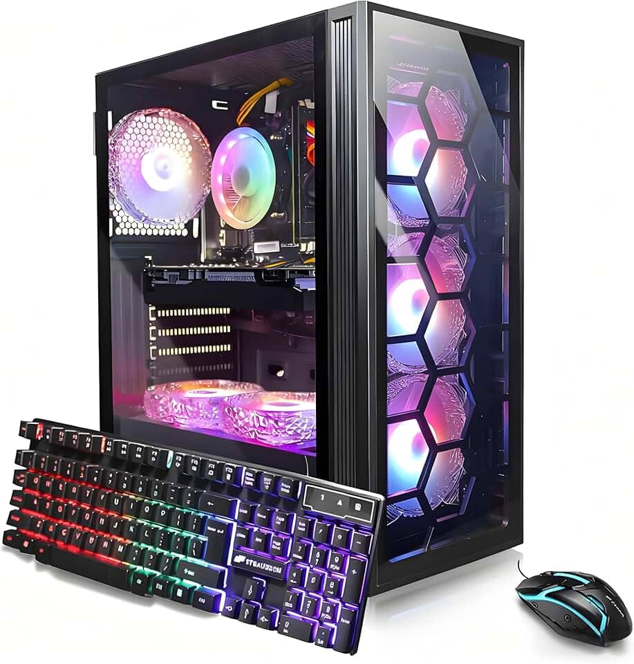 STGAubron PC Desktop para jogos, AMD Ryzen 5 2600 até 3,9G, Radeon RX 580 16G, 16G DDR4, 512G SSD, WiFi 6, BT 5.0, RGB Fan x6, Windows 11 Home