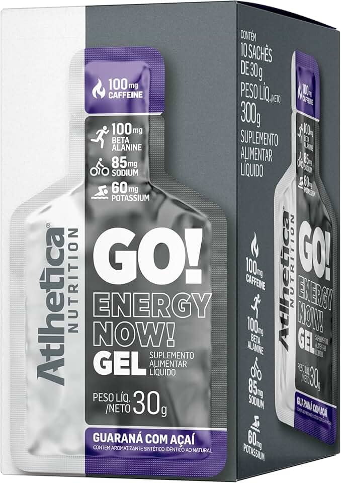 Atlhetica Nutrition GO! ENERGY NOW GEL (10 sachês de 30g) Guaraná com Açaí, Multicolorido.