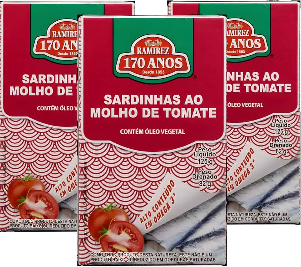 Sardinha Portuguesa em Lata Ramirez em Molho de Tomate - Tampa Abre Fácil - 125g - Importada - 3 Un.