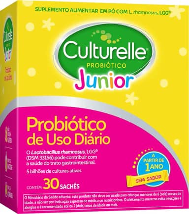 Culturelle Probiótico Júnior, Com Lactobacilos, Sem Glúten, Sem Lactose, Para Bebês, Crianças e Adolescentes a partir de 1 ano, Sem Sabor, 30 Sachês