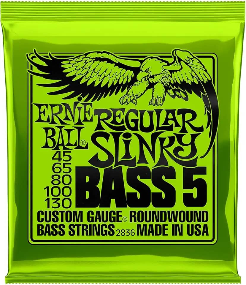 Cordas para baixo Ernie Ball Regular Slinky P02836, revestimento de níquel, calibre 45-130
