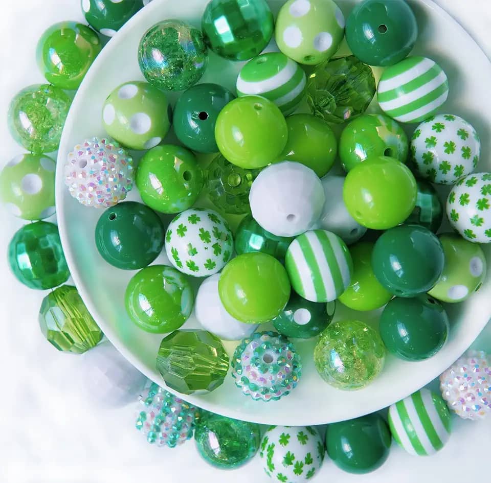 Contas de chiclete de 20 mm para fazer canetas, 50 peças de contas de caneta grandes, mistura de chiclete de chiclete de pedaço, contas coloridas de strass para fabricação de joias (verde)