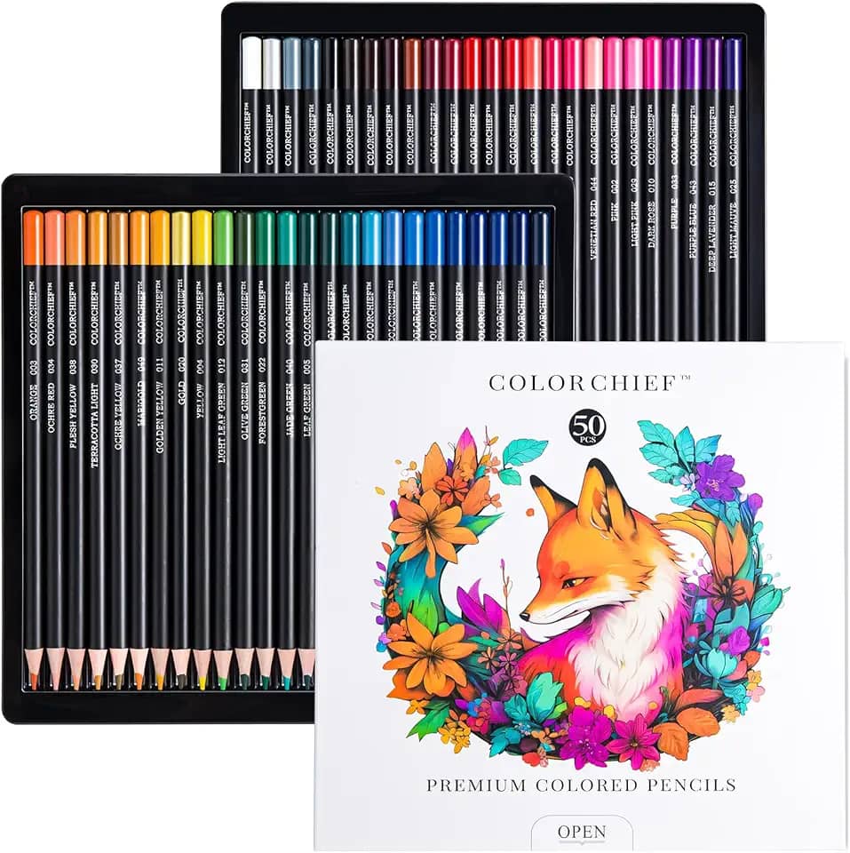 50 lápis de cor para livros de colorir adultos, conjunto de lápis de colorir e lápis de desenho para esboços, lápis de arte e materiais de arte para adultos e adolescentes, núcleo macio