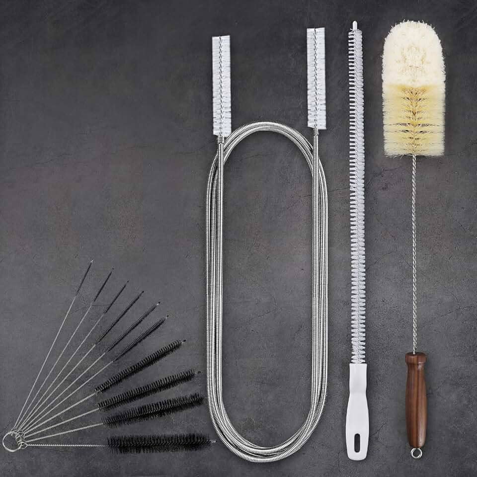 Um kit de limpeza de narguilé com 4 escovas, incluindo uma escova de tubo de teste oblíqua em forma de U e uma escova de lavagem de garrafa flexível com micro escova | Conjunto de pincéis de areia de