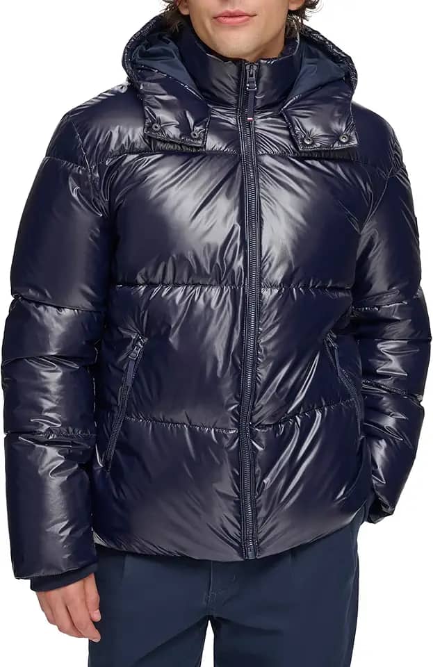 Jaqueta Tommy Hilfiger Acolchoado masculino brilhante com logotipo Tommy Hilfigermasculino
