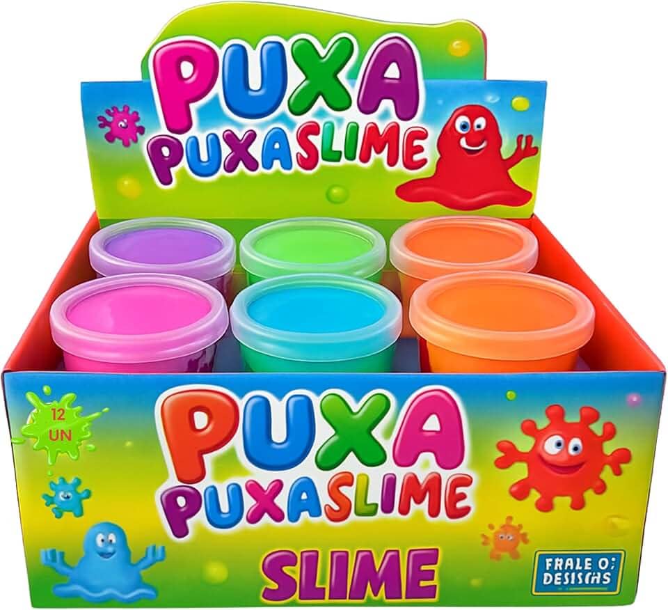 Kit 12 Unidades Slime Leleca Puxa Puxa Divertido, Amoeba - Estique, Modele e Solte a Imaginação com Slime Colorido e Textura Incrível, Cores Sortidas, Festa, Criança, Não gruda
