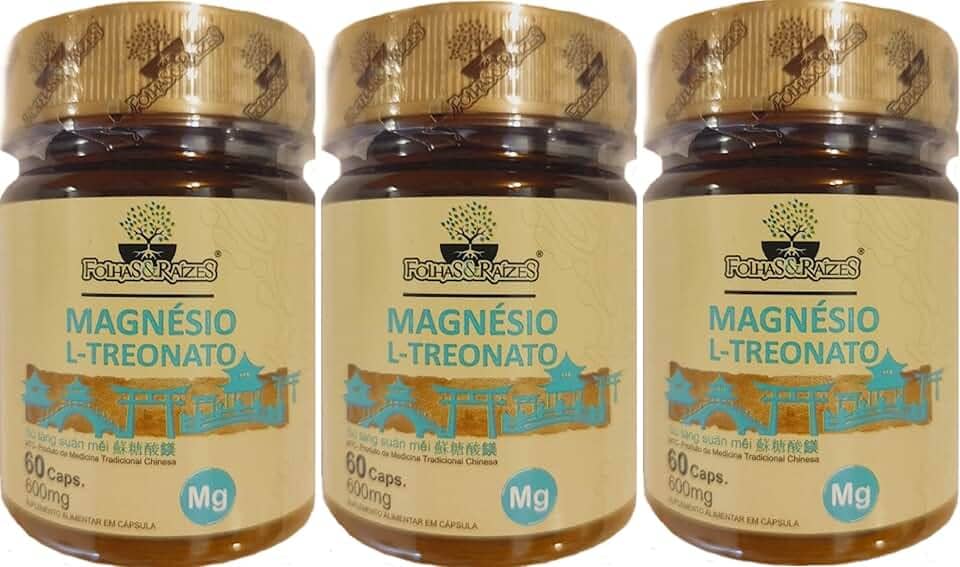 Magnésio L-Treonato Folhas & Raízes 60 Cápsulas Kit 3 Unidades