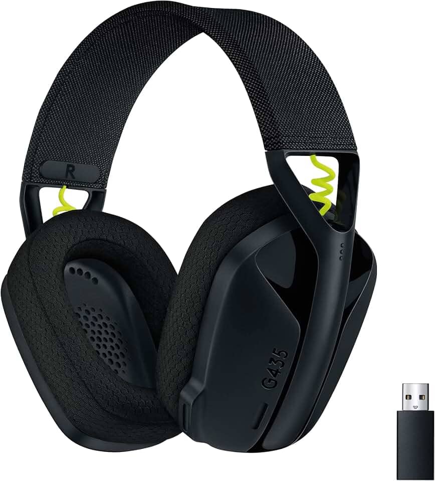 Headset Gamer Sem Fio Logitech G435 LIGHTSPEED, Conexão USB e Bluetooth, Design Leve e Confortável, Microfone Embutido, Bateria de até 18h - Compatível com Dolby Atmos, PC, PS4, PS5, Mobile – Preto