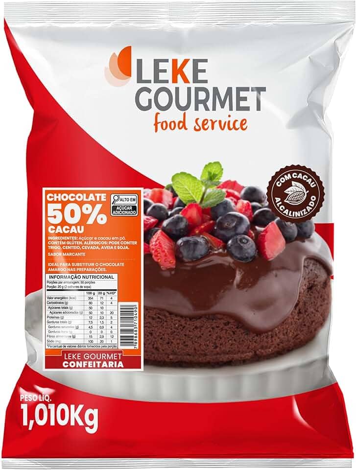 Leke Gourmet – Chocolate 50% em Pó 1010g | Cacau Intenso e Equilibrado | Ideal para Confeitaria, Bebidas e Sobremesas | Uso Profissional e Doméstico