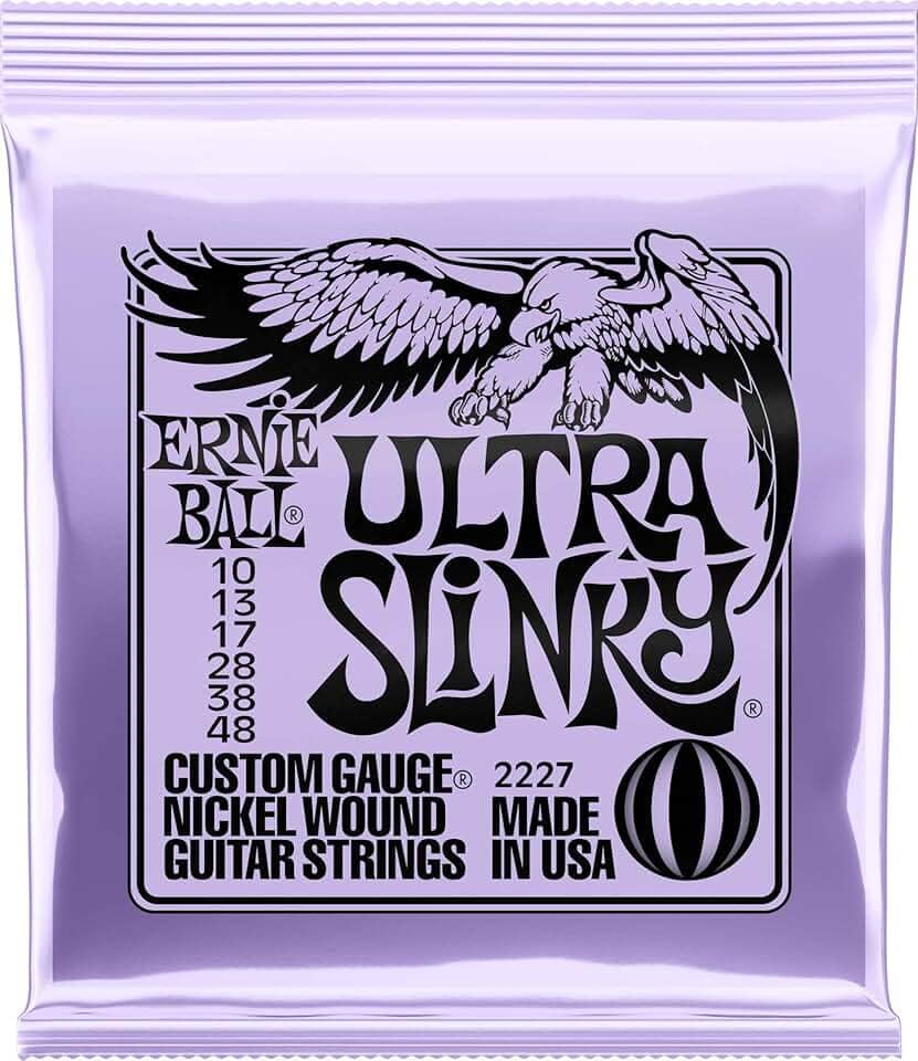 Cordas para guitarra elétrica Ernie Ball Ultra Slinky, revestimento de níquel, calibre 10-48