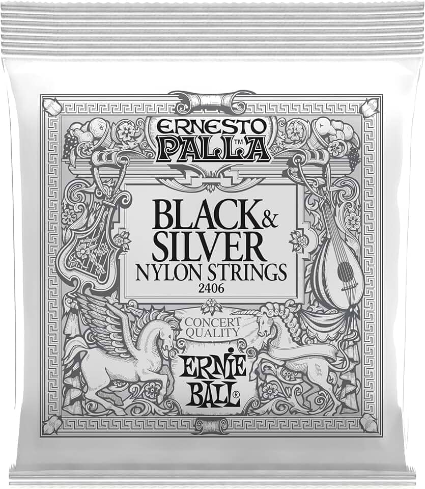 ENCORDEAMENTO P/VIOLAO CLASSICO ERNESTO PALLA BLACK AND SILVER NYLON TENSAO MEDIA P02406 ERNIE BALL