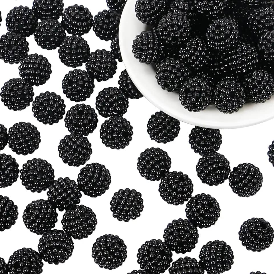 200 peças de contas de pérola de 15 mm contas pretas de chiclete contas de bolha de pérola DIY contas de acrílico para fazer joias, colar, pulseira, brinco
