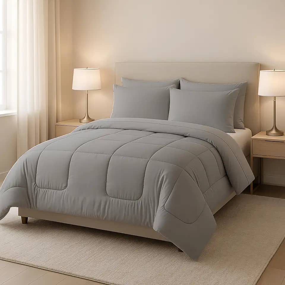 Kit Edredom Casal Jogo de Cama Leve Para Verão (6 Peças, Cinza)