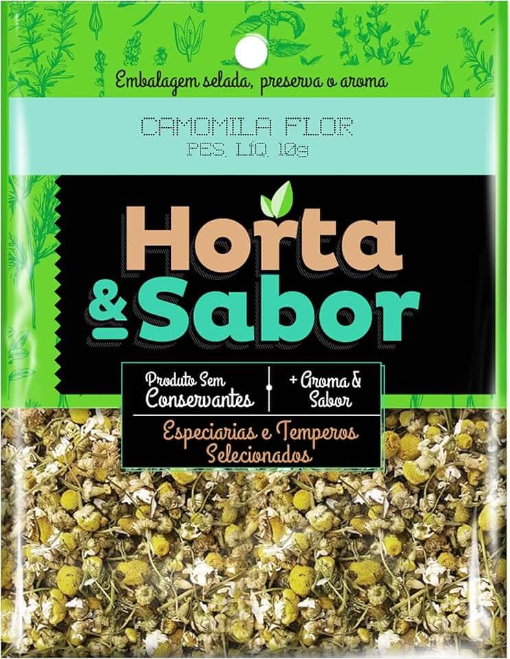 Horta e Sabor – Camomila em Flor 10g | Ideal para Preparo de Chás Naturais | Aroma Suave e Relaxante | Ingrediente 100% Natural e Sem Glúten