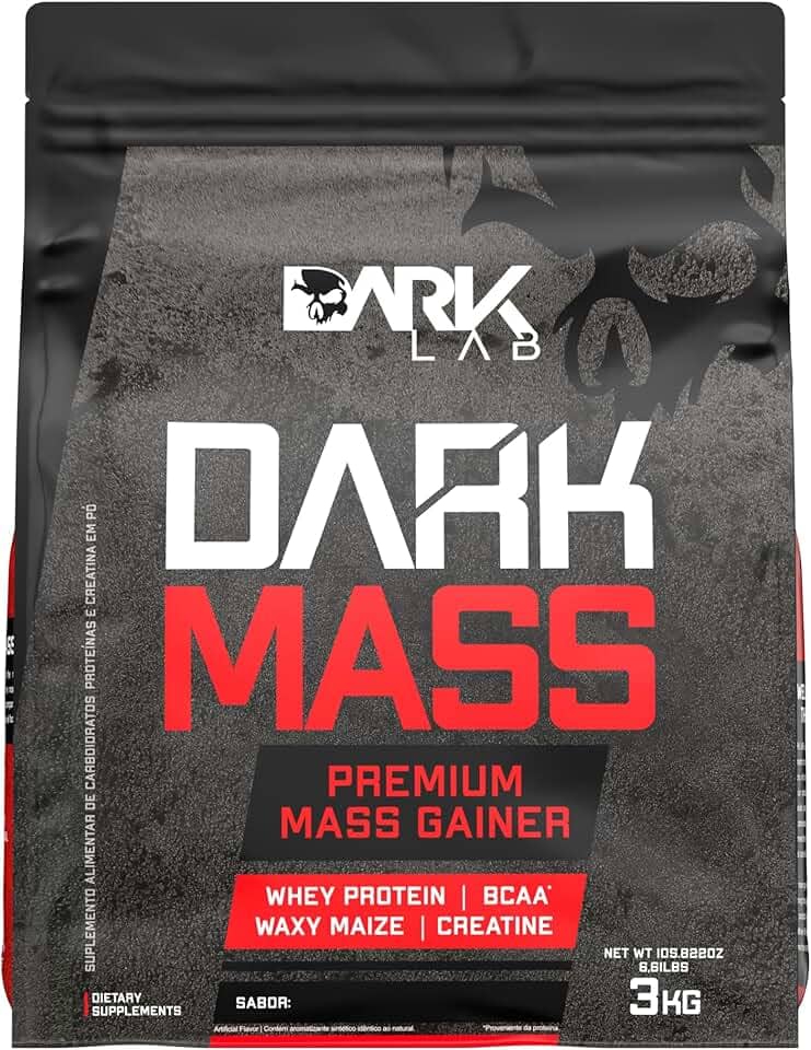 Hipercalórico Dark Mass Dark Lab, 3kg, Morango, Ganho de Massa