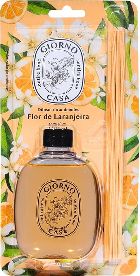 Giorno Casa, Difusor de fragrância para casa perfumada e aromatizada (Aromatizador de varetas), Aroma Flor de Laranjeira, 150ml, Laranja